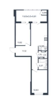 Двухкомнатная в Дом 12