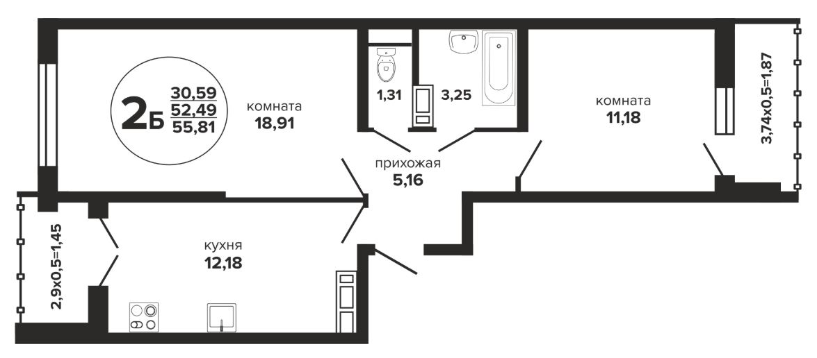 Двухкомнатная в Литер 3