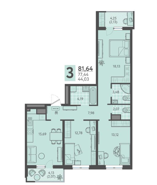 Трехкомнатная в Литер 6 очередь 2