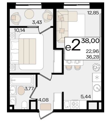 Двухкомнатная в Литер 1.3