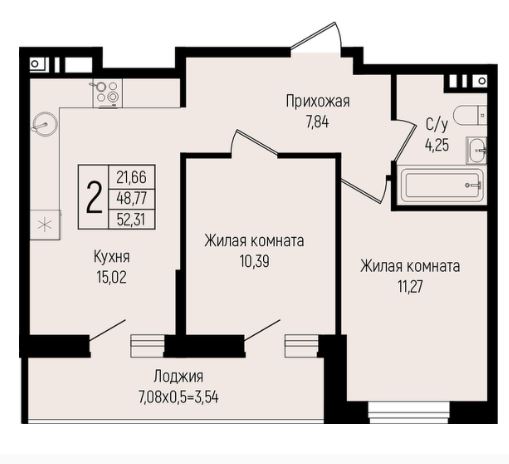 Двухкомнатная в 2 Очередь