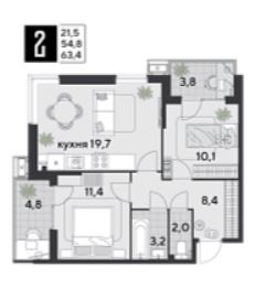 Двухкомнатная в Литер 11