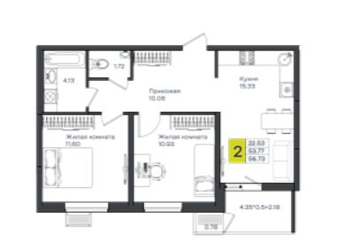 Двухкомнатная в Литер 4