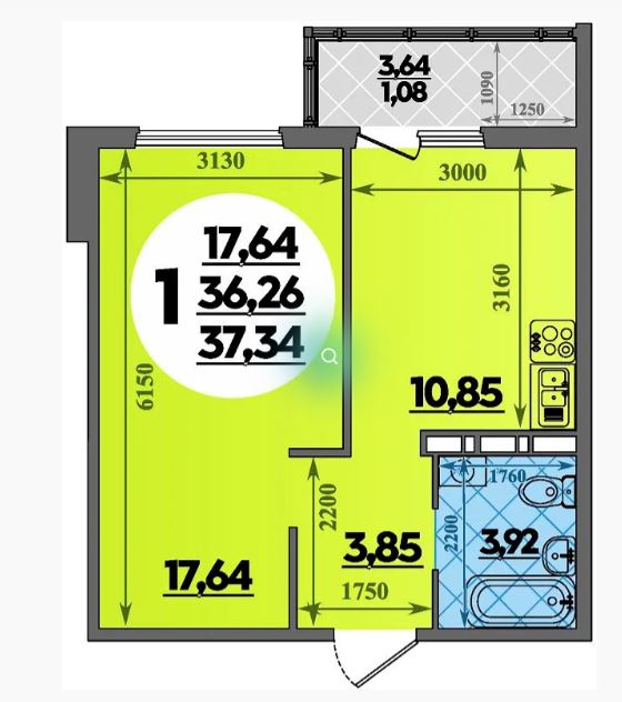 Однокомнатная в Литер 35