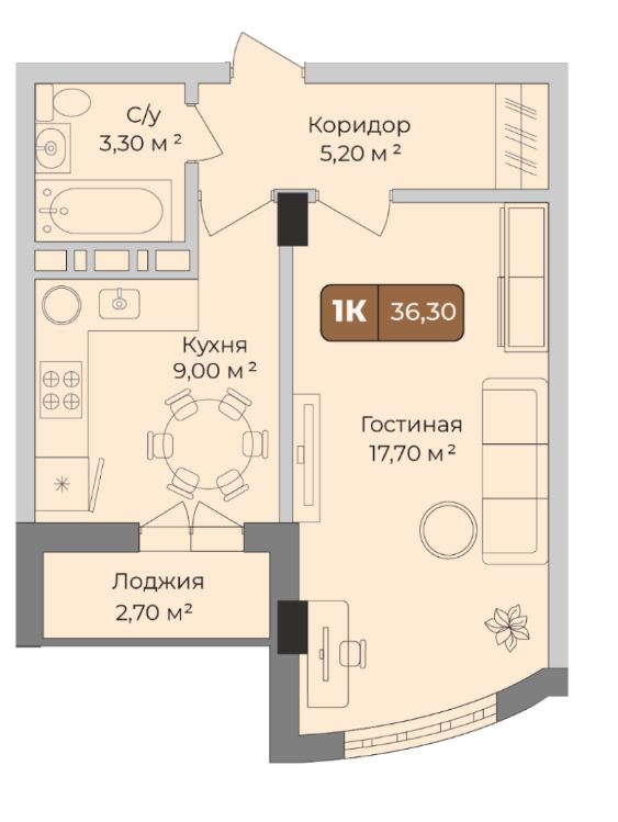 Однокомнатная в Литер 1