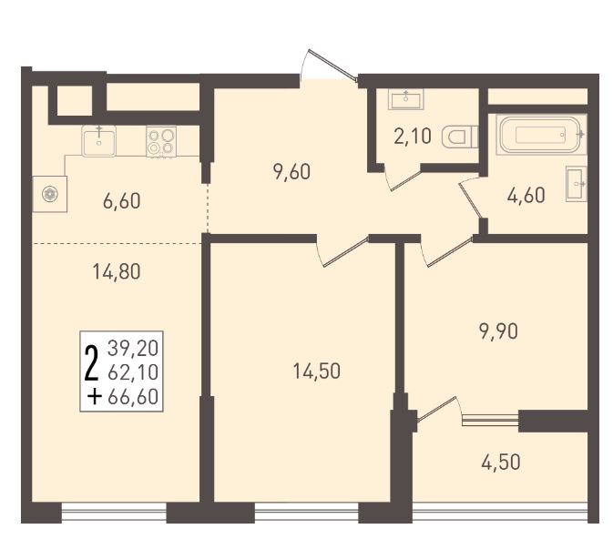 Двухкомнатная в Литер 1