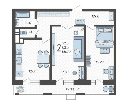Двухкомнатная в Литер 2