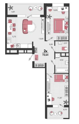 Двухкомнатная в Литер 17