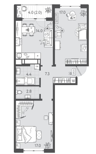 Двухкомнатная в Литер 3