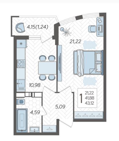 Однокомнатная в Дом 100/5
