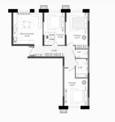 Трехкомнатная в Литер 1.3