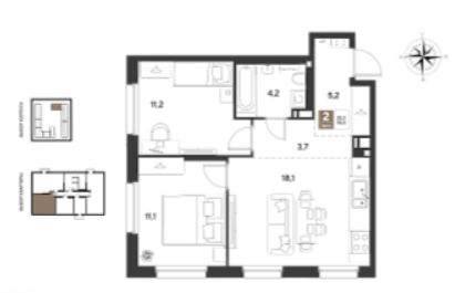 Двухкомнатная в Литер 15 очередь 1