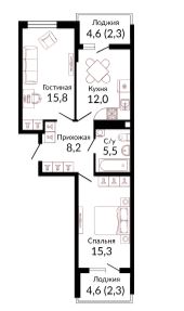 Двухкомнатная в Литер 2.2 очередь 1