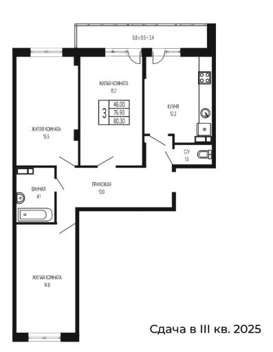 Трехкомнатная в Литер 6