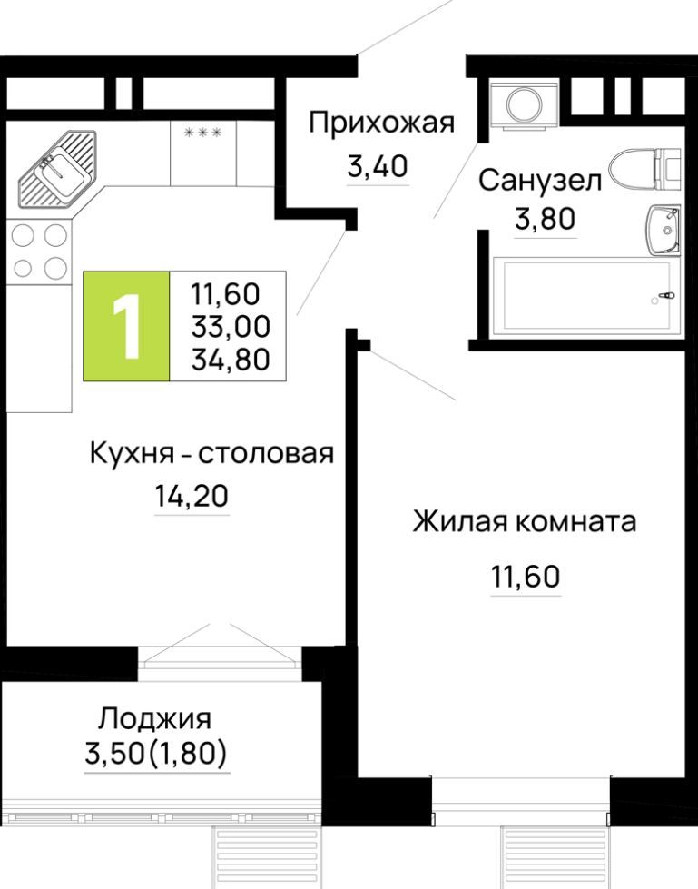 Однокомнатная в Очередь 2 Литер 5