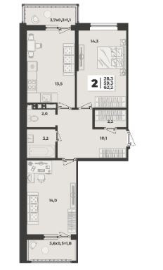 Двухкомнатная в Литер 1.7