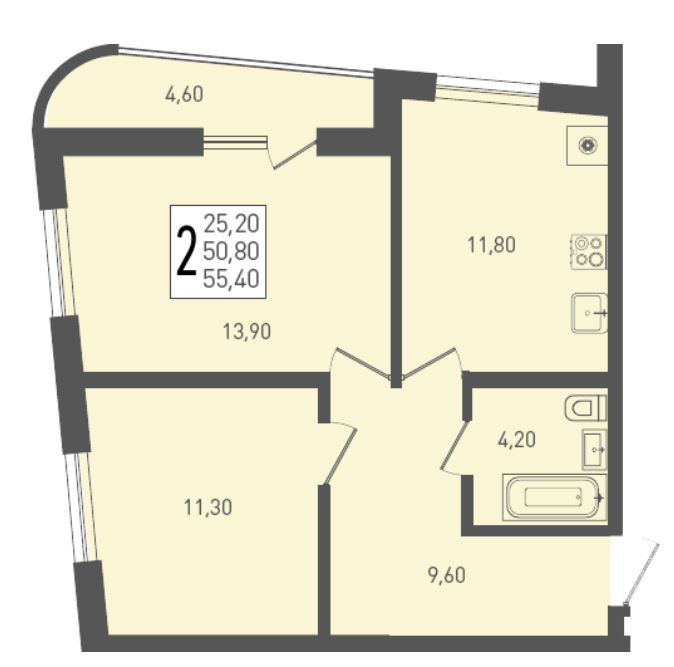 Двухкомнатная в Литер 2