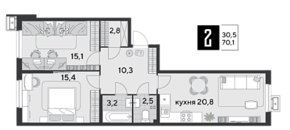 Двухкомнатная в Литер 29