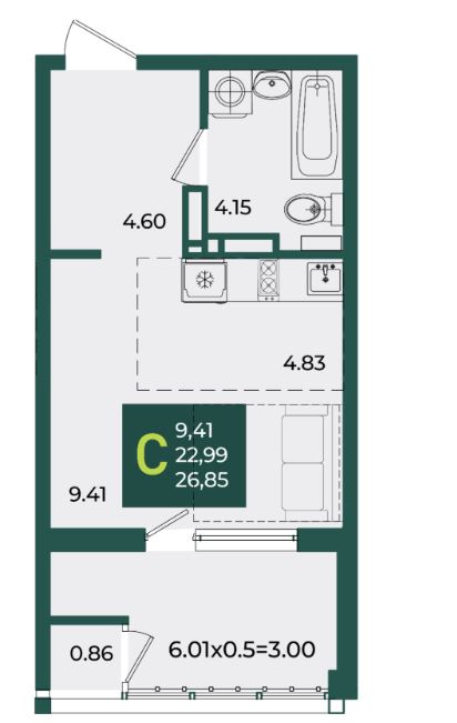 Студия в Дом 11 очередь 3