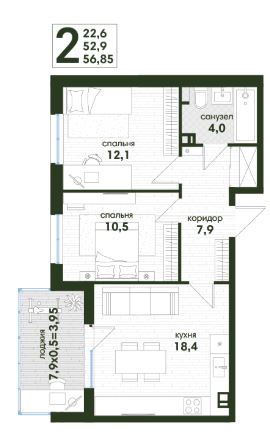Двухкомнатная в Литер 4 очередь 1
