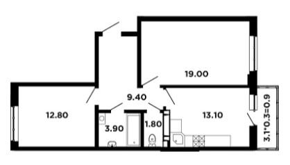 Двухкомнатная в Литер 20