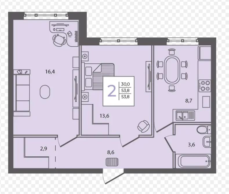 Двухкомнатная в Литер 4