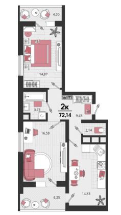 Двухкомнатная в Литер 13