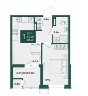 Однокомнатная в Дом 16 очередь 4