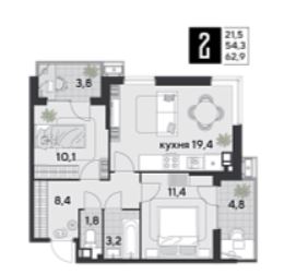 Двухкомнатная в Литер 24