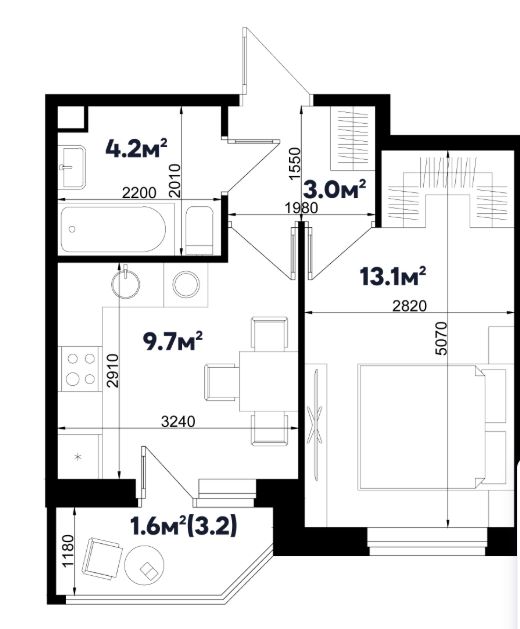 Однокомнатная в Литер 2.5