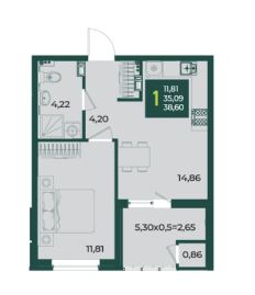 Однокомнатная в Дом 2 очередь 2 
