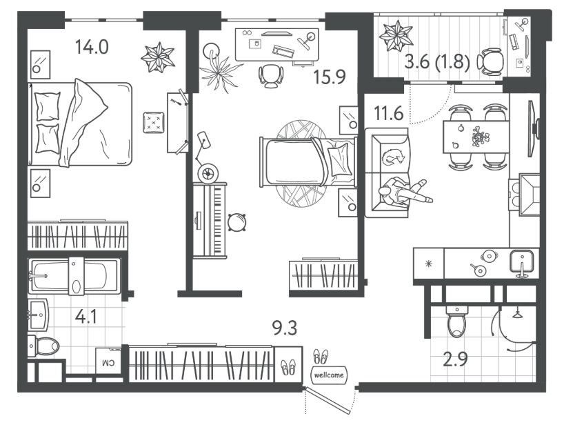 Двухкомнатная в Литер 4