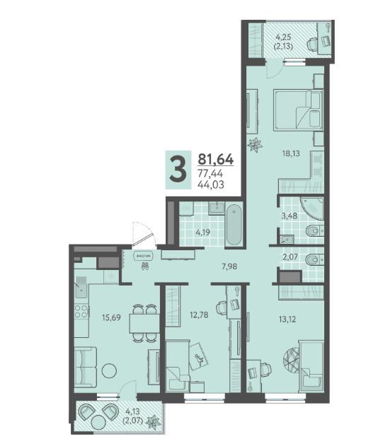 Трехкомнатная в Литер 6 очередь 2