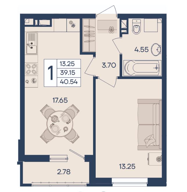 Однокомнатная в Литер 1.5