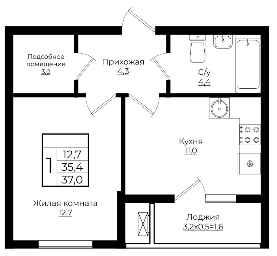 Однокомнатная в Литер 7