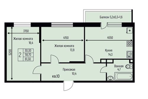 Двухкомнатная в Литер 11