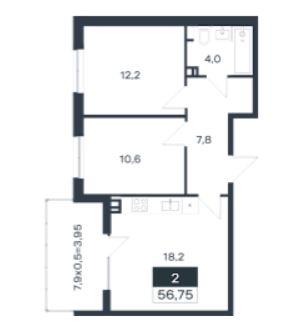 Двухкомнатная в Литер 5 очередь 1