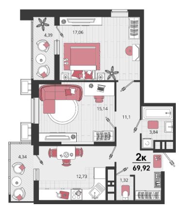 Двухкомнатная в Литер 16