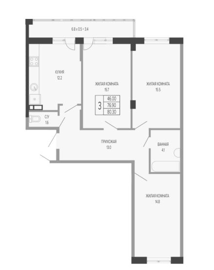 Трехкомнатная в Литер 6