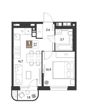 Однокомнатная в Литер 13