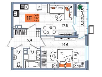Однокомнатная в Литер 1 очередь 2