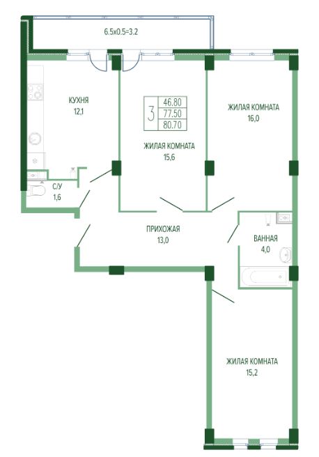 Трехкомнатная в Литер 4