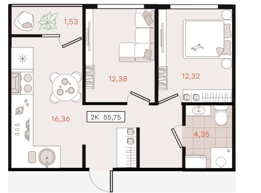 Двухкомнатная в Литер 7