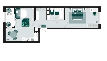 Двухкомнатная в Квартал 1.4 Литер 2