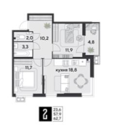 Двухкомнатная в Литер 30