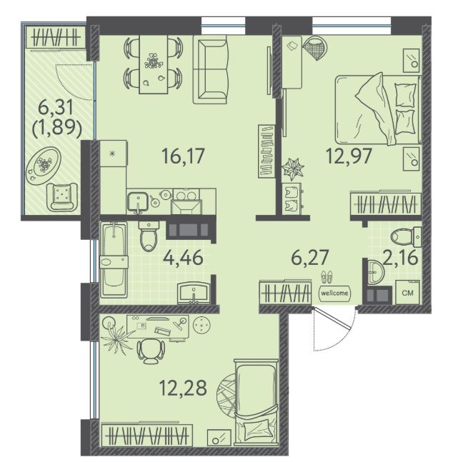 Двухкомнатная в Литер 4 очередь 2