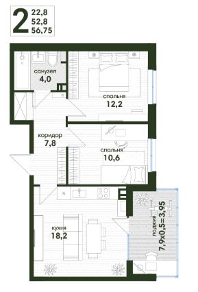 Двухкомнатная в Литер 4 очередь 1