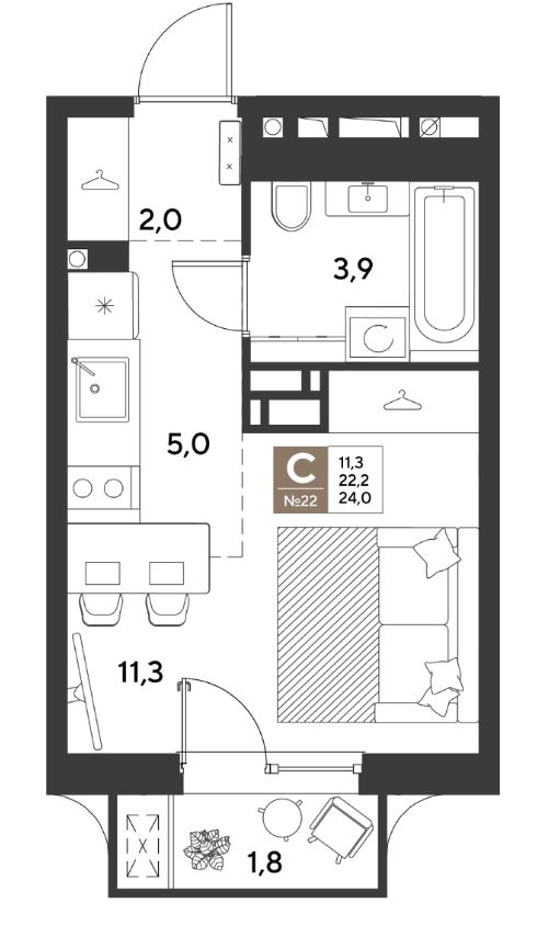 Студия в Литер 15 очередь 1