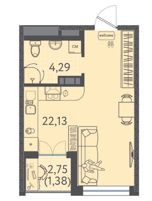 Студия в Литер 4 очередь 2