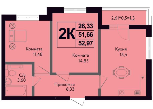 Двухкомнатная в Литер 5 Друг 4